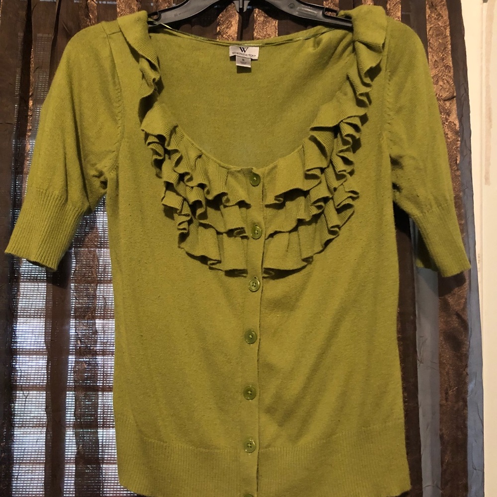 Worthington button down Bib Ruffle top - Picture 4 of 5